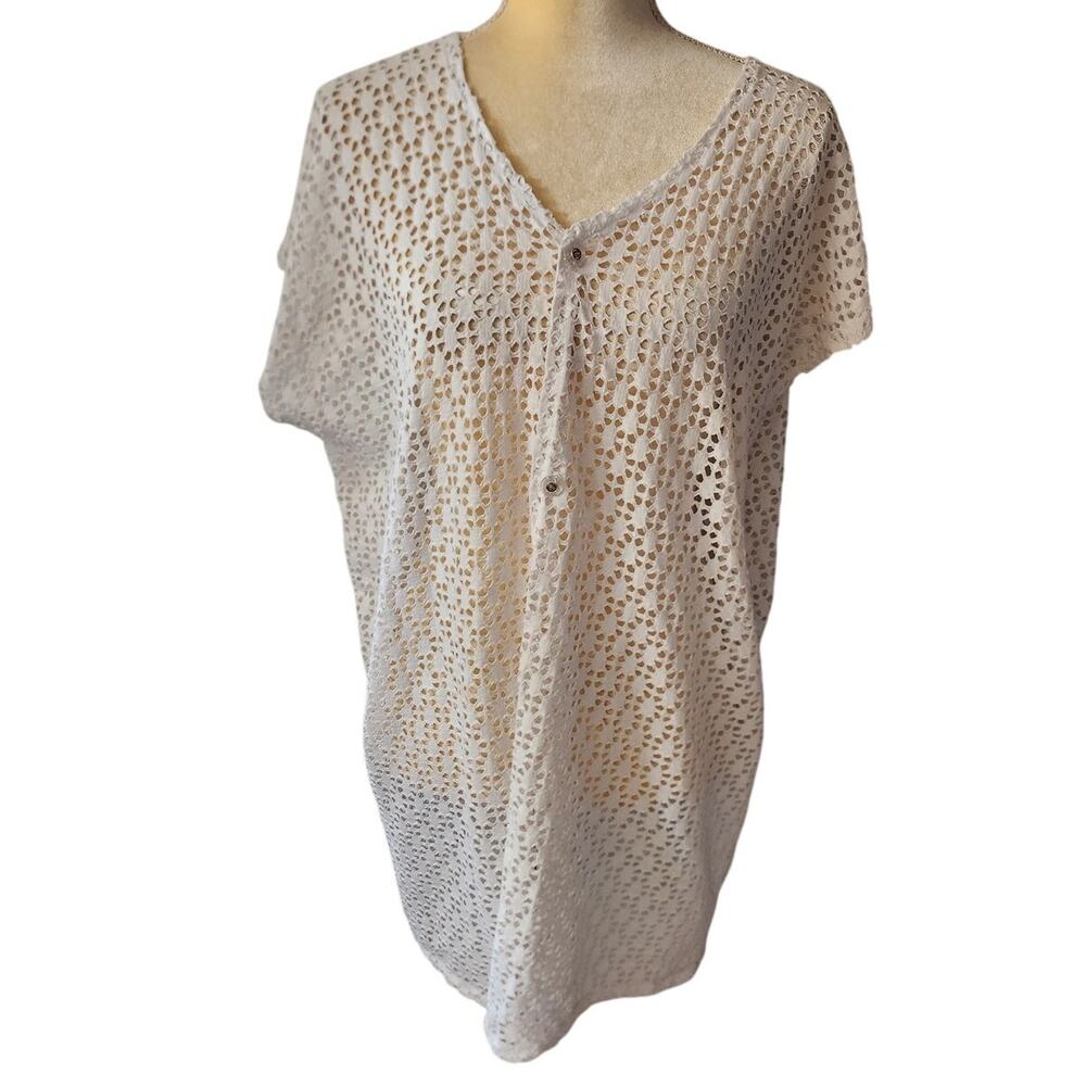 Cover Up White 2 Button Eyelet Lace Beach Swimsuit Dress